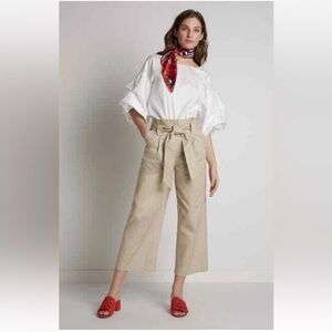 Halogen Paperbag Belted Wide Leg Cropped Pants Beige Women’s Size 8